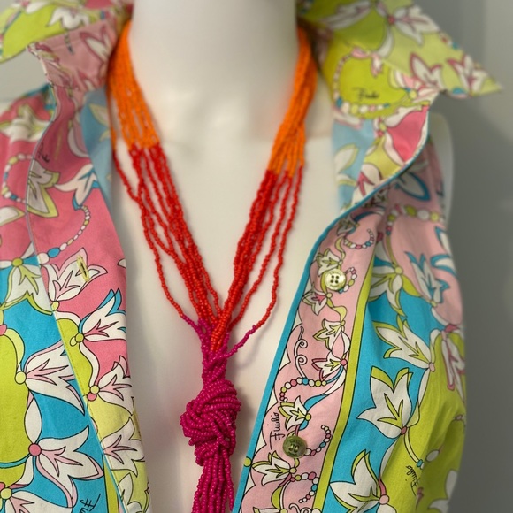 Tangerine Pink Lemonade Knotted Seed Bead Necklace - Picture 1 of 6